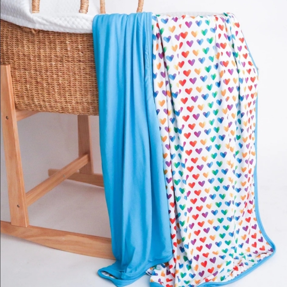 Little Bum Bums Be-You-Tiful Blanket| Natural Bamboo| Rainbow Hearts